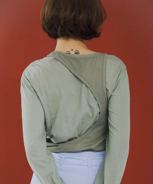 LAATO（ラート）の「layered long set tee（Tシャツ/カットソー・レディース・ライトカーキ/ブラック/ライトブルー・FREE）」の6枚目の写真