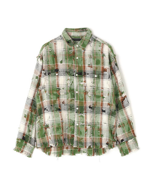 DANKE SCHON(ダンケシェーン)の「DankeSchon/ダンケシェーン/DAMAGE CAMO CHECK L/S SHIRTS(シャツ/ブラウス・レディース・ブルー/モスグリーン・L/M)」の2枚目の写真