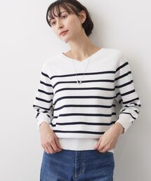 【洗える】コットンVネックニット