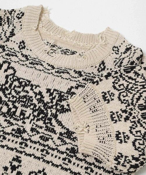 KBF（ケイビーエフ）の「ジャガードハーフスリーブニット（ニット/セーター・レディース・ベージュ/ネイビー・ONE）」の11枚目の写真