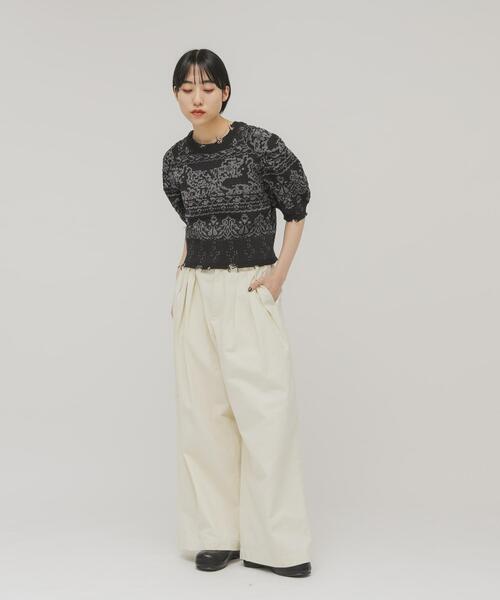 KBF（ケイビーエフ）の「ジャガードハーフスリーブニット（ニット/セーター・レディース・ベージュ/ネイビー・ONE）」の17枚目の写真