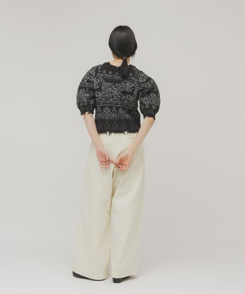 KBF（ケイビーエフ）の「ジャガードハーフスリーブニット（ニット/セーター・レディース・ベージュ/ネイビー・ONE）」の19枚目の写真