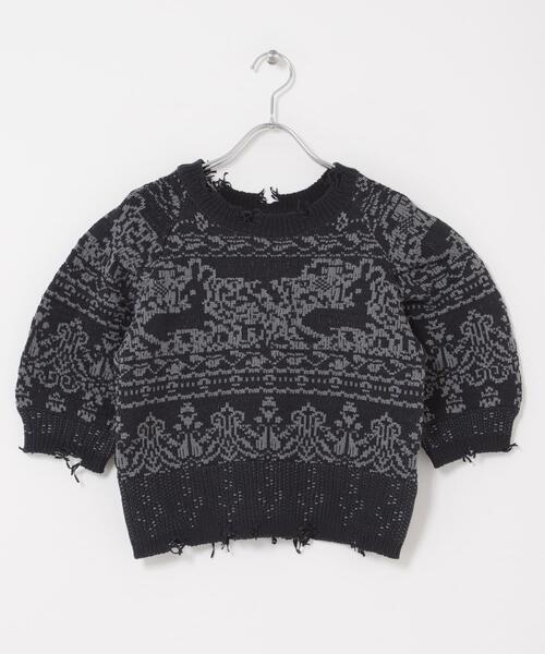 KBF（ケイビーエフ）の「ジャガードハーフスリーブニット（ニット/セーター・レディース・ベージュ/ネイビー・ONE）」の20枚目の写真