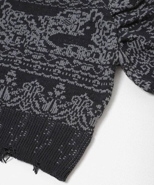 KBF(ケイビーエフ)の「ジャガードハーフスリーブニット(ニット/セーター・レディース・ネイビー/ベージュ・ONE)」の7枚目の写真