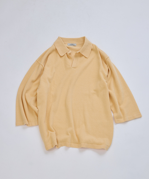 JOURNAL STANDARD relume（ジャーナルスタンダード　レリューム）の「ウォッシャブル ブークレニット スキッパー ポロシャツ（Tシャツ/カットソー・メンズ・ネイビー/スカイブルー/ライトイエロー・MEDIUM/LARGE）」の3枚目の写真