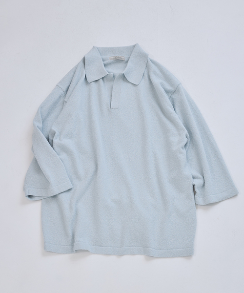 JOURNAL STANDARD relume（ジャーナルスタンダード　レリューム）の「ウォッシャブル ブークレニット スキッパー ポロシャツ（Tシャツ/カットソー・メンズ・ネイビー/スカイブルー/ライトイエロー・MEDIUM/LARGE）」の2枚目の写真