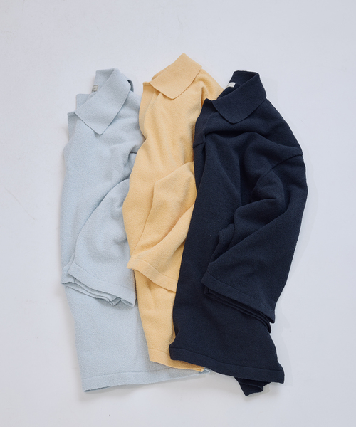 JOURNAL STANDARD relume（ジャーナルスタンダード　レリューム）の「ウォッシャブル ブークレニット スキッパー ポロシャツ（Tシャツ/カットソー・メンズ・ネイビー/スカイブルー/ライトイエロー・MEDIUM/LARGE）」の4枚目の写真