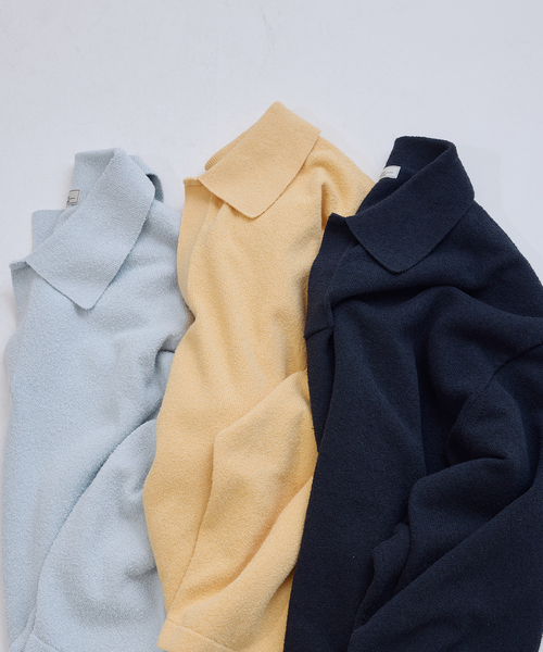 JOURNAL STANDARD relume（ジャーナルスタンダード　レリューム）の「ウォッシャブル ブークレニット スキッパー ポロシャツ（Tシャツ/カットソー・メンズ・ネイビー/スカイブルー/ライトイエロー・MEDIUM/LARGE）」の5枚目の写真