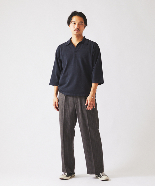 JOURNAL STANDARD relume（ジャーナルスタンダード　レリューム）の「ウォッシャブル ブークレニット スキッパー ポロシャツ（Tシャツ/カットソー・メンズ・ネイビー/スカイブルー/ライトイエロー・MEDIUM/LARGE）」の6枚目の写真