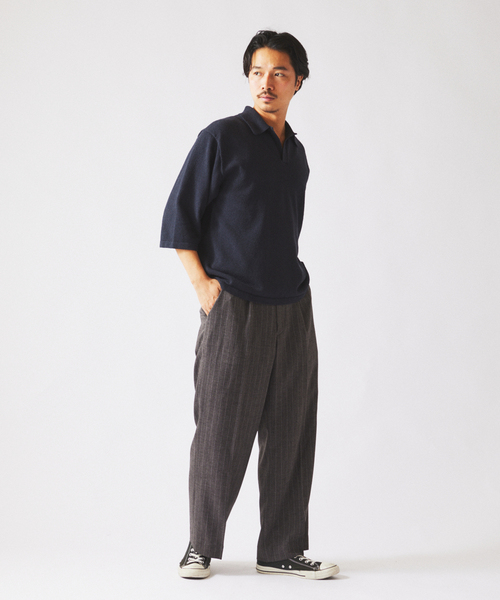 JOURNAL STANDARD relume（ジャーナルスタンダード　レリューム）の「ウォッシャブル ブークレニット スキッパー ポロシャツ（Tシャツ/カットソー・メンズ・ネイビー/スカイブルー/ライトイエロー・MEDIUM/LARGE）」の8枚目の写真