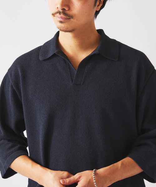 JOURNAL STANDARD relume（ジャーナルスタンダード　レリューム）の「ウォッシャブル ブークレニット スキッパー ポロシャツ（Tシャツ/カットソー・メンズ・ネイビー/スカイブルー/ライトイエロー・MEDIUM/LARGE）」の11枚目の写真