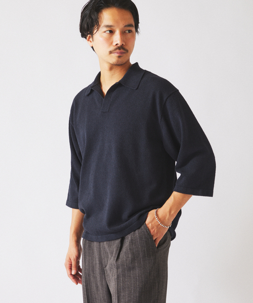 JOURNAL STANDARD relume（ジャーナルスタンダード　レリューム）の「ウォッシャブル ブークレニット スキッパー ポロシャツ（Tシャツ/カットソー・メンズ・ネイビー/スカイブルー/ライトイエロー・MEDIUM/LARGE）」の12枚目の写真