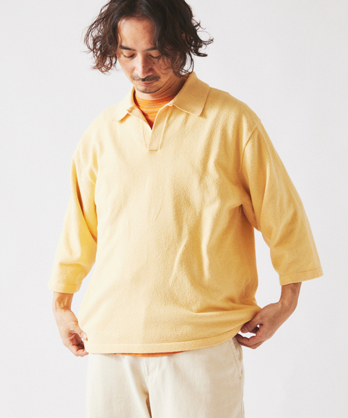 JOURNAL STANDARD relume（ジャーナルスタンダード　レリューム）の「ウォッシャブル ブークレニット スキッパー ポロシャツ（Tシャツ/カットソー・メンズ・ネイビー/スカイブルー/ライトイエロー・MEDIUM/LARGE）」の18枚目の写真