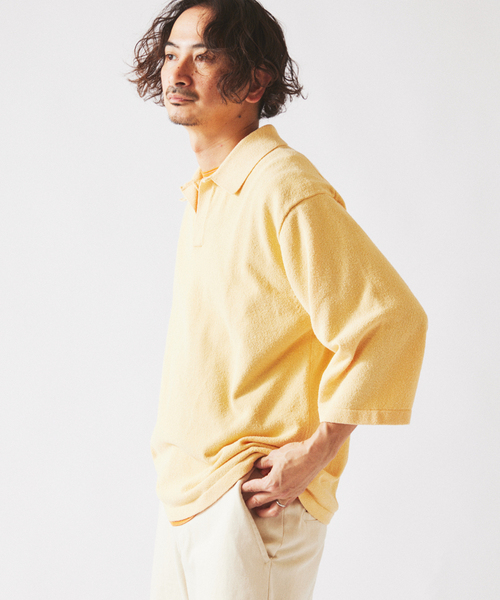 JOURNAL STANDARD relume（ジャーナルスタンダード　レリューム）の「ウォッシャブル ブークレニット スキッパー ポロシャツ（Tシャツ/カットソー・メンズ・ネイビー/スカイブルー/ライトイエロー・MEDIUM/LARGE）」の22枚目の写真
