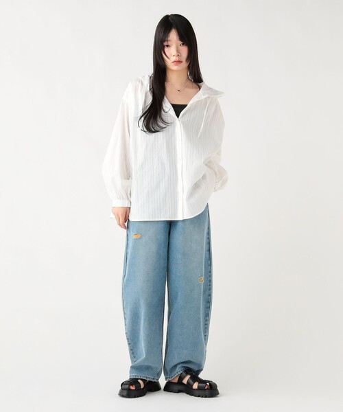 BEAMS HEART（ビームスハート）の「ドビー フーディー ブラウス（シャツ/ブラウス・レディース・ブラック/ベージュ/オフホワイト・FREE）」の5枚目の写真