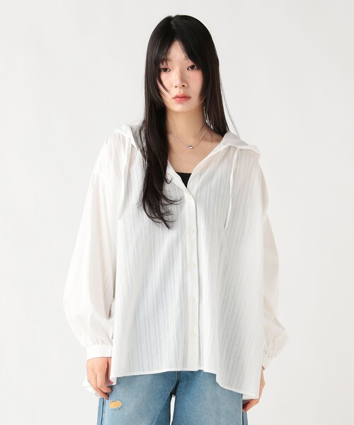 BEAMS HEART（ビームスハート）の「ドビー フーディー ブラウス（シャツ/ブラウス・レディース・ブラック/ベージュ/オフホワイト・FREE）」の6枚目の写真