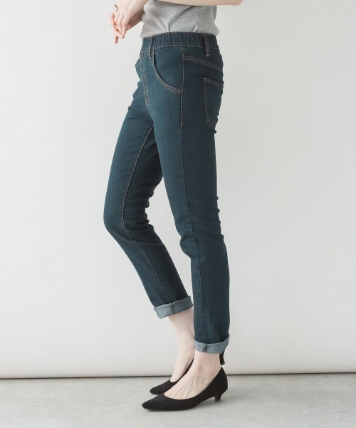 aity(アイティ)の「M-4L 紐付きゴムウエスト スキニーデニムパンツ(デニムパンツ・レディース・ネイビー/ブルー/ワンウォッシュ・3L/LL/L/M/4L)」の7枚目の写真