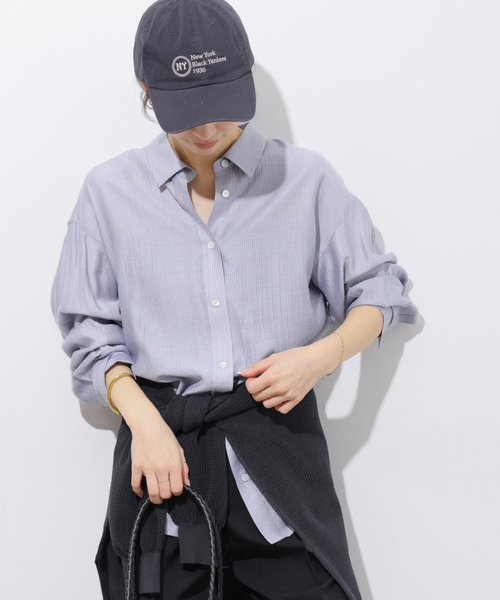 JOURNAL STANDARD relume(ジャーナルスタンダード レリューム)の「ライトストライプシャツ(シャツ/ブラウス・レディース・ホワイト/ピンク系その他/ブルー・FREE)」の2枚目の写真