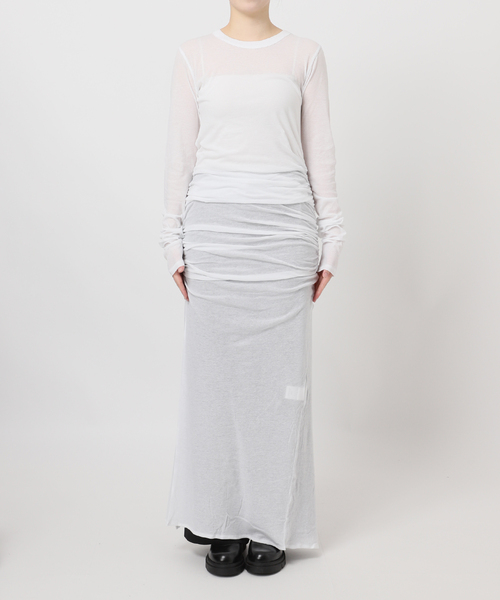 JOURNAL STANDARD（ジャーナルスタンダード）の「別注【Ayumi.Hamamoto×JOURNALSTANDARD】Draping Sheer Dress（ワンピース・レディース・チャコールグレー/ホワイト・FREE）」の6枚目の写真