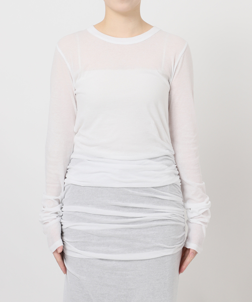 JOURNAL STANDARD（ジャーナルスタンダード）の「別注【Ayumi.Hamamoto×JOURNALSTANDARD】Draping Sheer Dress（ワンピース・レディース・チャコールグレー/ホワイト・FREE）」の11枚目の写真