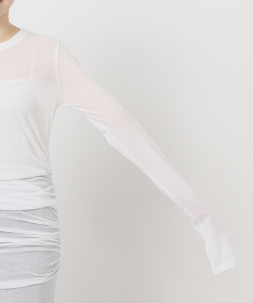 JOURNAL STANDARD（ジャーナルスタンダード）の「別注【Ayumi.Hamamoto×JOURNALSTANDARD】Draping Sheer Dress（ワンピース・レディース・チャコールグレー/ホワイト・FREE）」の12枚目の写真