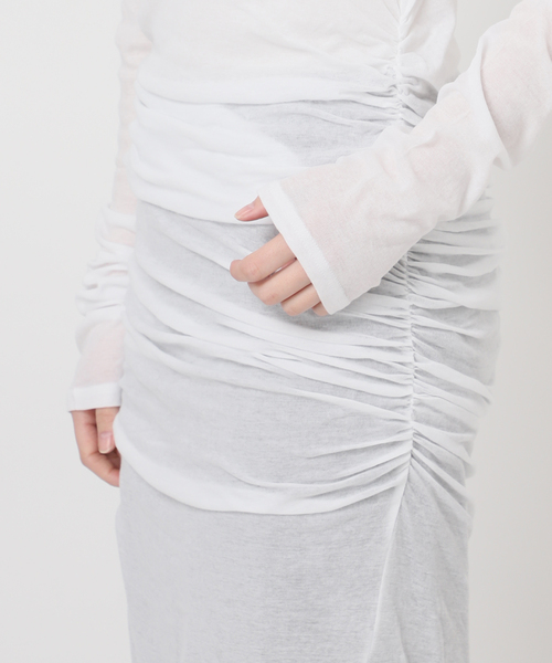 JOURNAL STANDARD（ジャーナルスタンダード）の「別注【Ayumi.Hamamoto×JOURNALSTANDARD】Draping Sheer Dress（ワンピース・レディース・チャコールグレー/ホワイト・FREE）」の13枚目の写真