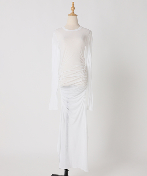JOURNAL STANDARD（ジャーナルスタンダード）の「別注【Ayumi.Hamamoto×JOURNALSTANDARD】Draping Sheer Dress（ワンピース・レディース・チャコールグレー/ホワイト・FREE）」の18枚目の写真
