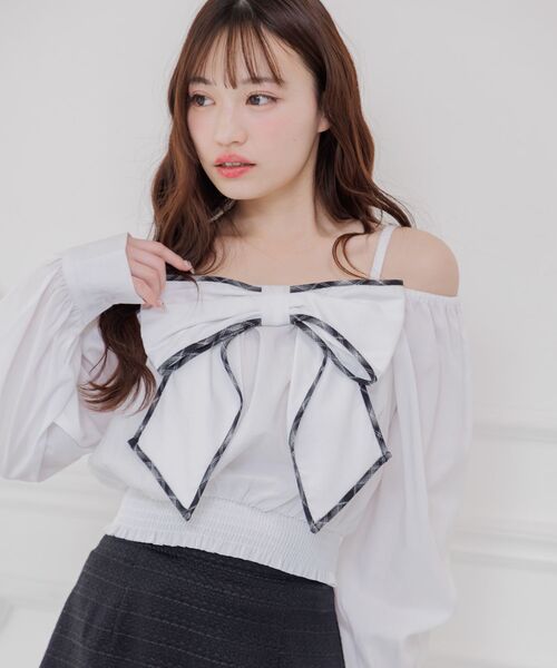 ems excite(エムズエキサイト)の「パイピングリボンチェックBL(シャツ/ブラウス・レディース・ホワイト/ダークブルー/ブラック系その他2・FREE)」の13枚目の写真