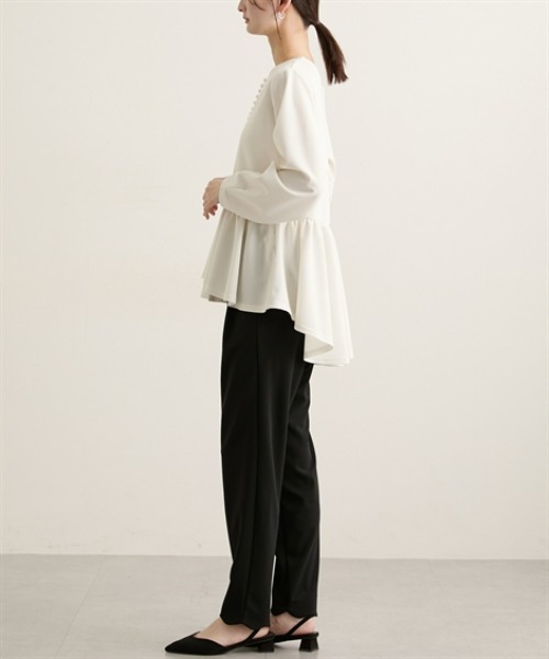 nissen（ニッセン）の「パール調ビジューペプラムカットソートップス【セットアップ対応】（Tシャツ/カットソー・レディース・チャコール/ブラック/オフホワイト・L/M）」の7枚目の写真