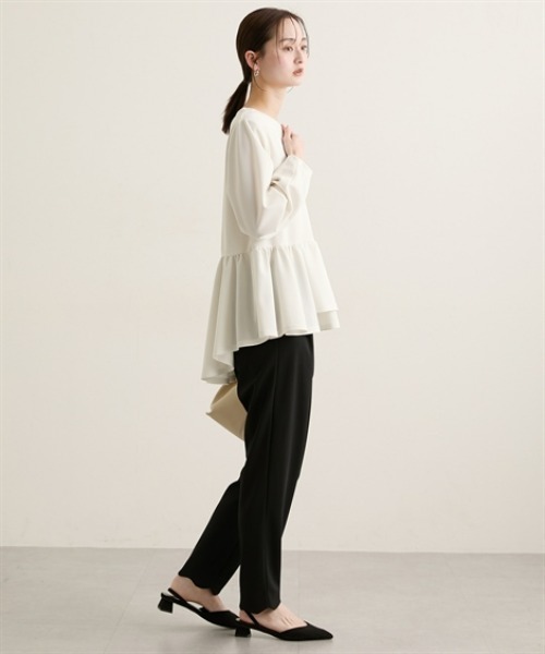 nissen（ニッセン）の「パール調ビジューペプラムカットソートップス【セットアップ対応】（Tシャツ/カットソー・レディース・チャコール/ブラック/オフホワイト・L/M）」の9枚目の写真