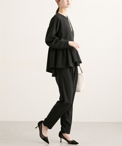 nissen（ニッセン）の「パール調ビジューペプラムカットソートップス【セットアップ対応】（Tシャツ/カットソー・レディース・チャコール/ブラック/オフホワイト・L/M）」の13枚目の写真