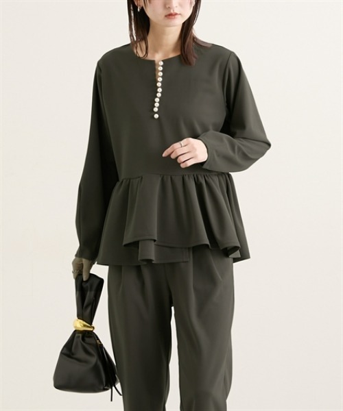 nissen（ニッセン）の「パール調ビジューペプラムカットソートップス【セットアップ対応】（Tシャツ/カットソー・レディース・チャコール/ブラック/オフホワイト・L/M）」の14枚目の写真