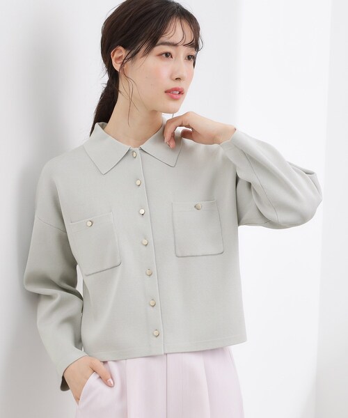 grove（グローブ）の「コットンブレンド襟付きカーディガン（カーディガン/ボレロ・レディース・ライトグレー系9/ネイビー/ダークグリーン/ブラック系4/オフホワイト・02/03/04）」の4枚目の写真