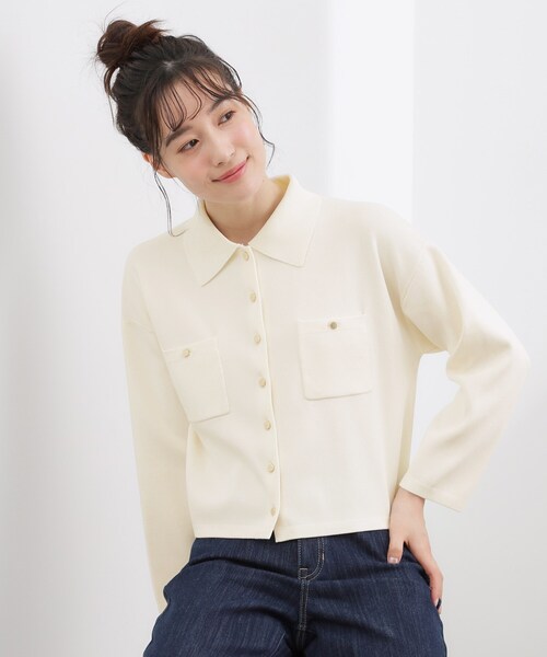 grove（グローブ）の「コットンブレンド襟付きカーディガン（カーディガン/ボレロ・レディース・ライトグレー系9/ネイビー/ダークグリーン/ブラック系4/オフホワイト・02/03/04）」の2枚目の写真