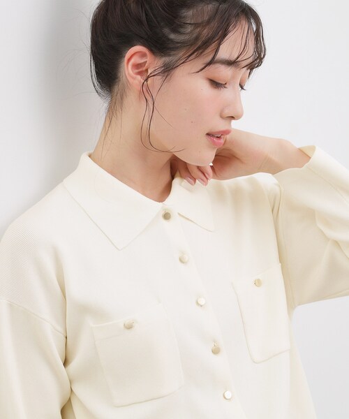 grove（グローブ）の「コットンブレンド襟付きカーディガン（カーディガン/ボレロ・レディース・ライトグレー系9/ネイビー/ダークグリーン/ブラック系4/オフホワイト・02/03/04）」の6枚目の写真