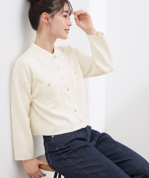 grove（グローブ）の「コットンブレンド襟付きカーディガン（カーディガン/ボレロ・レディース・ライトグレー系9/ネイビー/ダークグリーン/ブラック系4/オフホワイト・02/03/04）」の7枚目の写真