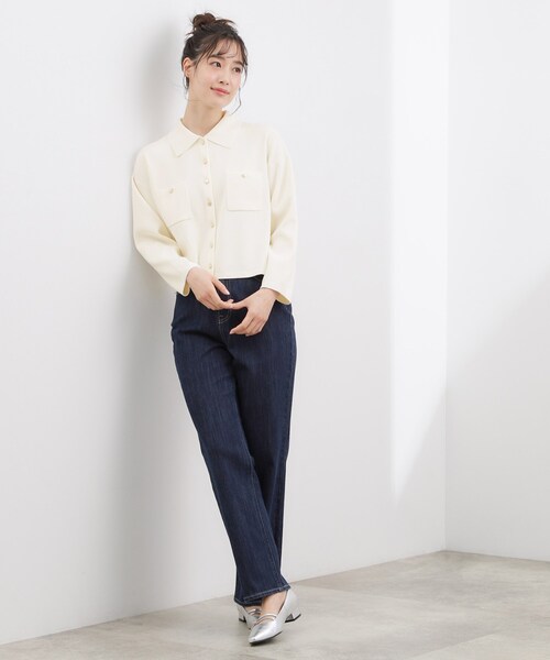 grove（グローブ）の「コットンブレンド襟付きカーディガン（カーディガン/ボレロ・レディース・ライトグレー系9/ネイビー/ダークグリーン/ブラック系4/オフホワイト・02/03/04）」の8枚目の写真