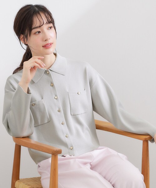 grove（グローブ）の「コットンブレンド襟付きカーディガン（カーディガン/ボレロ・レディース・ライトグレー系9/ネイビー/ダークグリーン/ブラック系4/オフホワイト・02/03/04）」の11枚目の写真