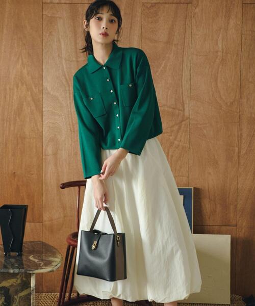 grove（グローブ）の「コットンブレンド襟付きカーディガン（カーディガン/ボレロ・レディース・ライトグレー系9/ネイビー/ダークグリーン/ブラック系4/オフホワイト・02/03/04）」の14枚目の写真