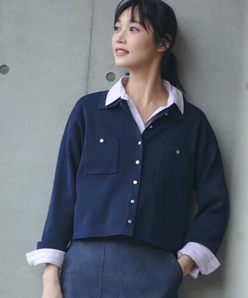 grove（グローブ）の「コットンブレンド襟付きカーディガン（カーディガン/ボレロ・レディース・ライトグレー系9/ネイビー/ダークグリーン/ブラック系4/オフホワイト・02/03/04）」の20枚目の写真