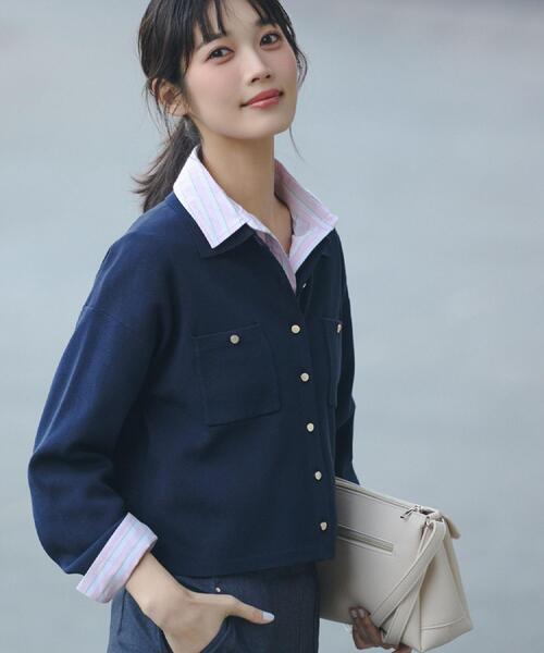 grove（グローブ）の「コットンブレンド襟付きカーディガン（カーディガン/ボレロ・レディース・ライトグレー系9/ネイビー/ダークグリーン/ブラック系4/オフホワイト・02/03/04）」の21枚目の写真