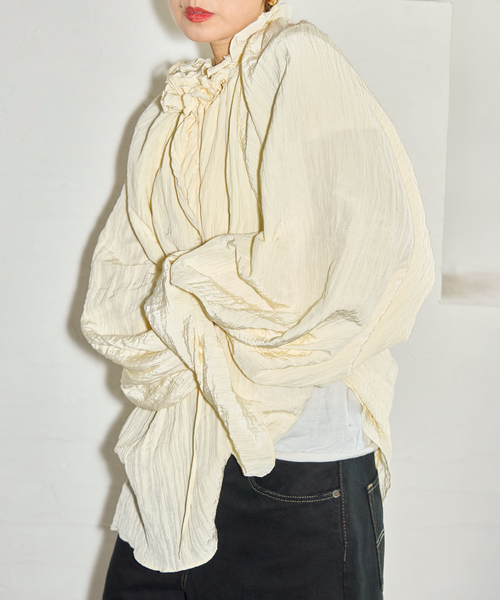 CITYSHOP(シティーショップ)の「SHAKA SHAKA BLOUSE:ブラウス(シャツ/ブラウス・レディース・ブラック/アイボリー・FREE)」の5枚目の写真