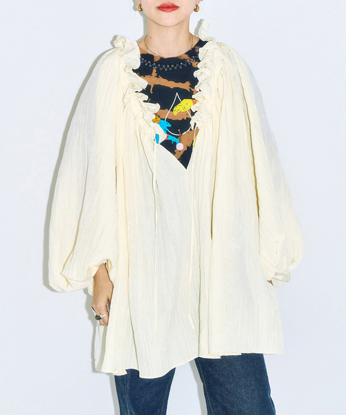 CITYSHOP(シティーショップ)の「SHAKA SHAKA BLOUSE:ブラウス(シャツ/ブラウス・レディース・ブラック/アイボリー・FREE)」の10枚目の写真