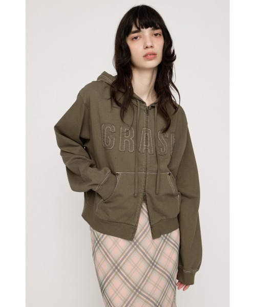 SLY(スライ)の「APPLIQUE LOGO HOODIE アップリケロゴフーディー 春服 ジップパーカー(パーカー・レディース・ライトブラック/ネイビー/カーキ/ライトブルー・FREE)」の10枚目の写真