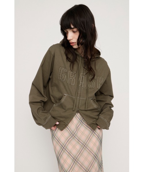 SLY(スライ)の「APPLIQUE LOGO HOODIE アップリケロゴフーディー 春服 ジップパーカー(パーカー・レディース・ライトブラック/ネイビー/カーキ/ライトブルー・FREE)」の11枚目の写真