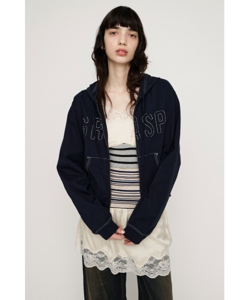 SLY(スライ)の「APPLIQUE LOGO HOODIE アップリケロゴフーディー 春服 ジップパーカー(パーカー・レディース・ライトブラック/ネイビー/カーキ/ライトブルー・FREE)」の21枚目の写真