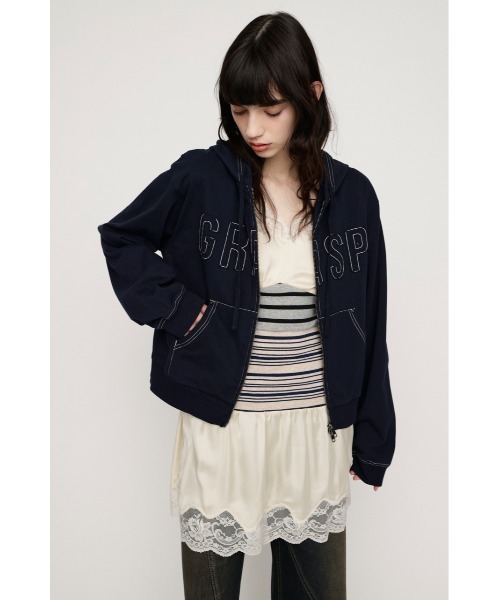 SLY(スライ)の「APPLIQUE LOGO HOODIE アップリケロゴフーディー 春服 ジップパーカー(パーカー・レディース・ライトブラック/ネイビー/カーキ/ライトブルー・FREE)」の13枚目の写真