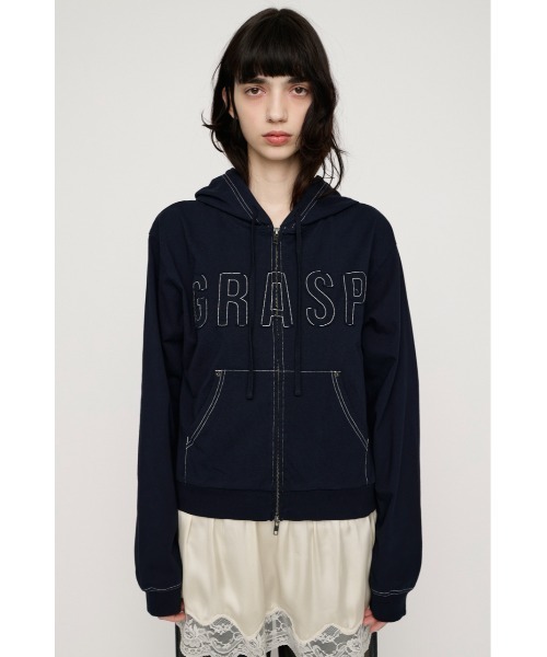 SLY(スライ)の「APPLIQUE LOGO HOODIE アップリケロゴフーディー 春服 ジップパーカー(パーカー・レディース・ライトブラック/ネイビー/カーキ/ライトブルー・FREE)」の14枚目の写真