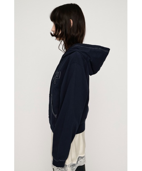 SLY(スライ)の「APPLIQUE LOGO HOODIE アップリケロゴフーディー 春服 ジップパーカー(パーカー・レディース・ライトブラック/ネイビー/カーキ/ライトブルー・FREE)」の15枚目の写真