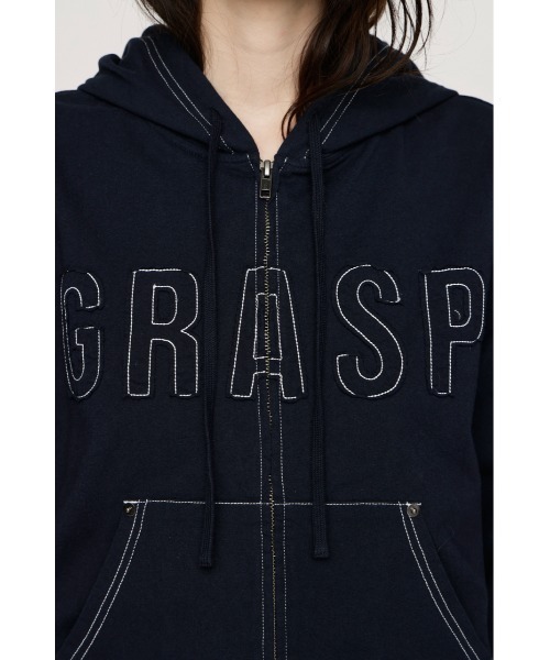 SLY(スライ)の「APPLIQUE LOGO HOODIE アップリケロゴフーディー 春服 ジップパーカー(パーカー・レディース・ライトブラック/ネイビー/カーキ/ライトブルー・FREE)」の5枚目の写真